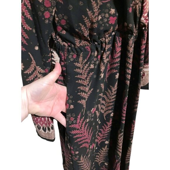 One September Jumpsuit XL Wide Leg Wrap Bodice Embroidered Black Burgundy Resort - Picture 9 of 12